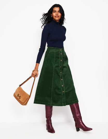 Petra Cord Midi Skirt-Winter Green