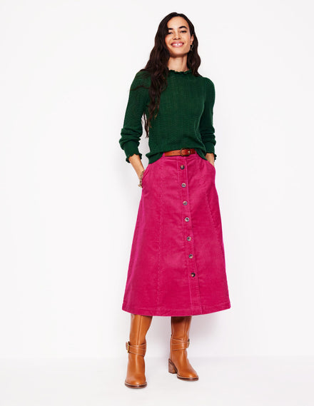 Petra Cord Midi Skirt-Cherry Jam