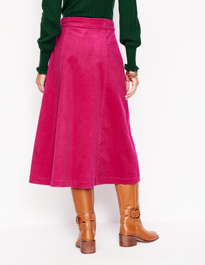 Petra Cord Midi Skirt-Cherry Jam