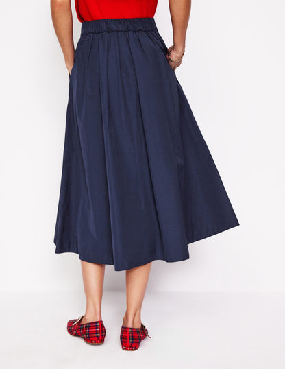 Isabella Taffeta Midi Skirt-Navy