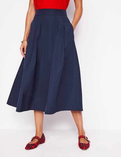 Isabella Taffeta Midi Skirt-Navy