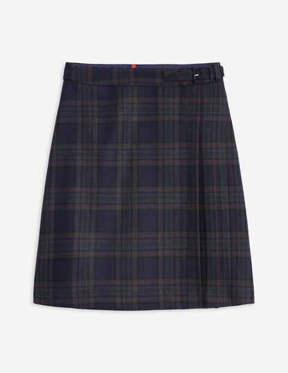 Helen Buckled Kilt-Navy and Green Check