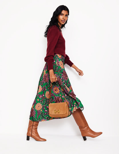 Camilla Pleated Midi Skirt-Rich Emerald, Ornate Bud