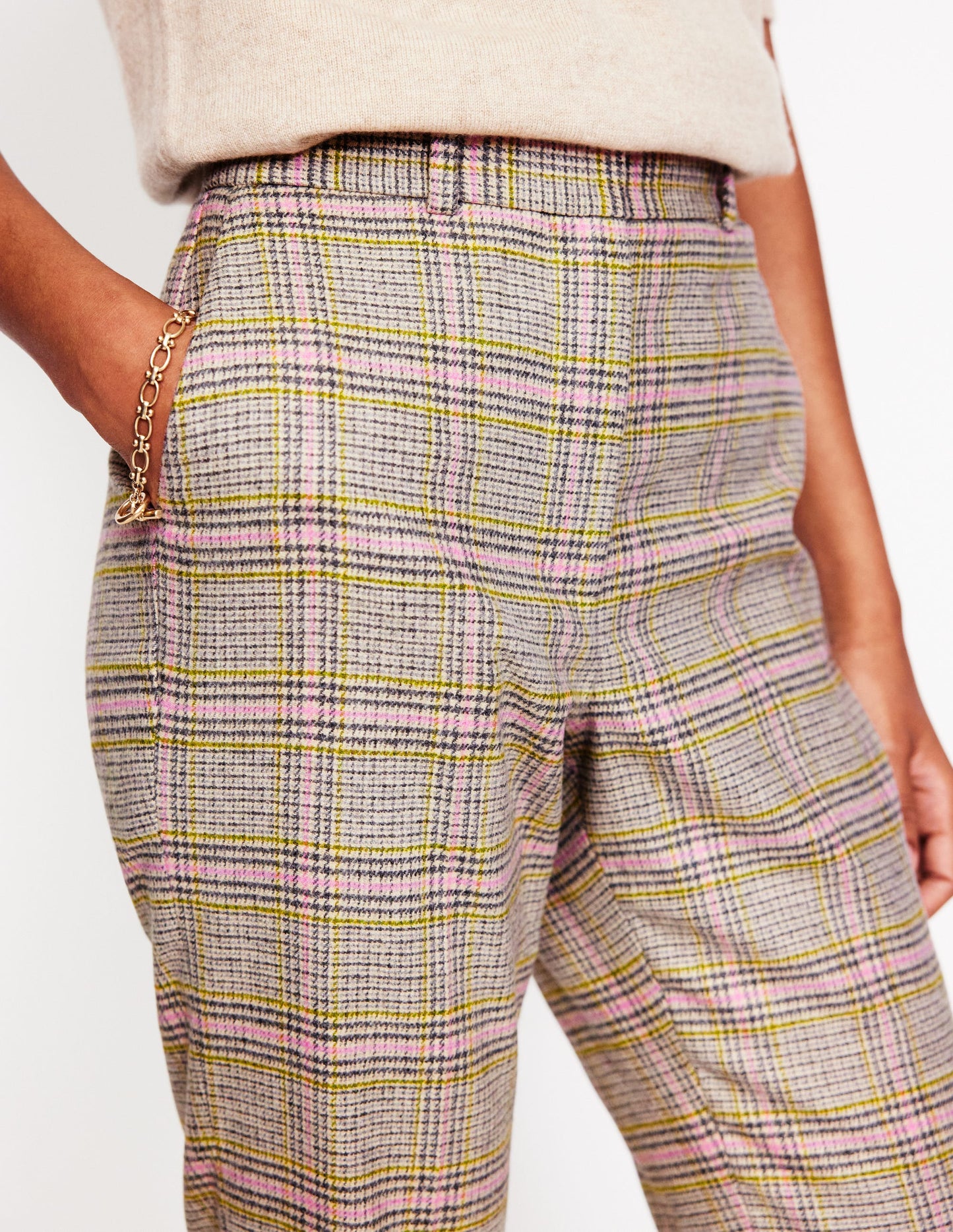 Kew Wool Blend Trousers-Prince of Wales Check