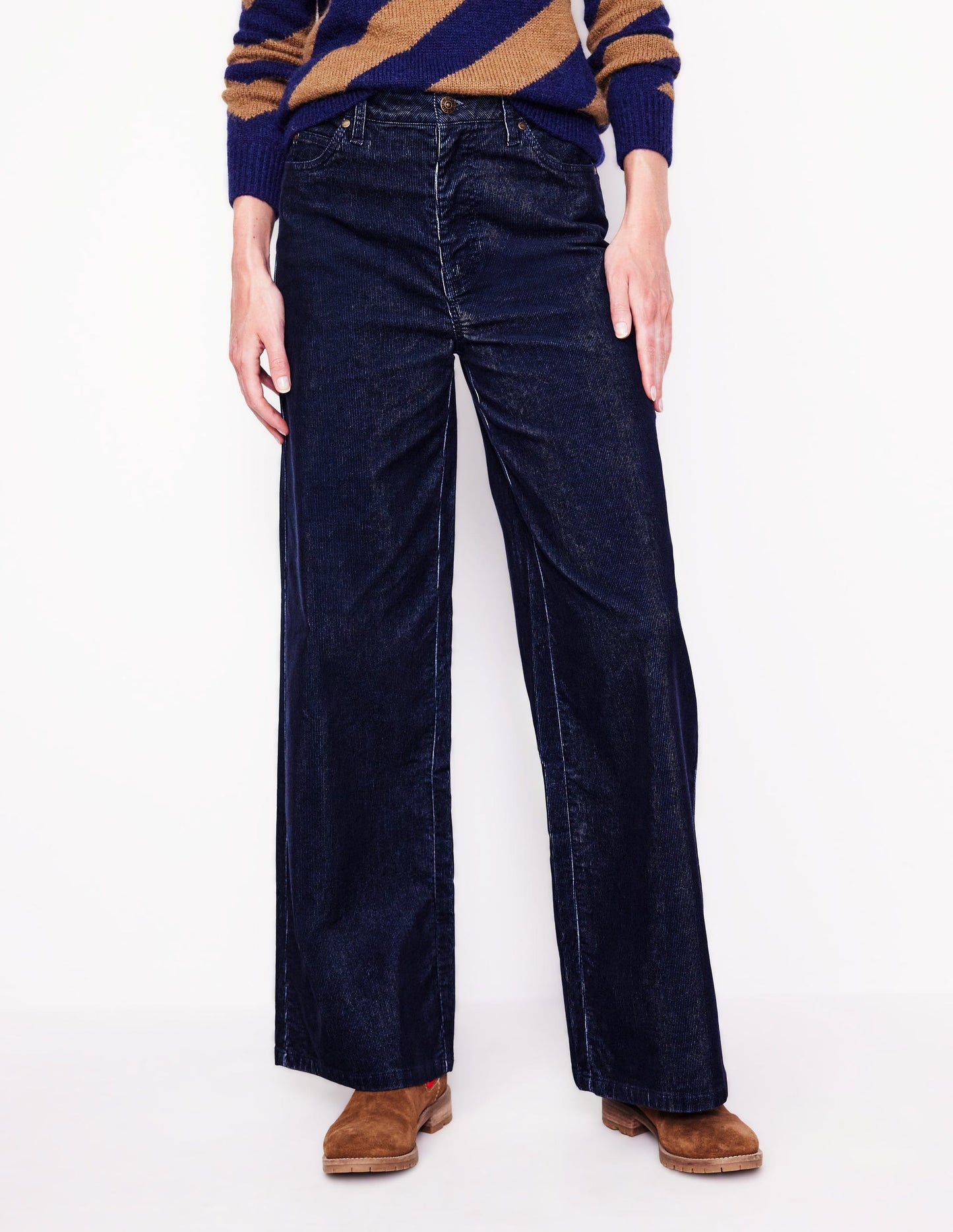 5 Pocket Cord Wide Jeans-Blue Ribbon