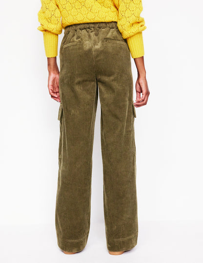 Cord Pull-on Trousers-Olive Khaki