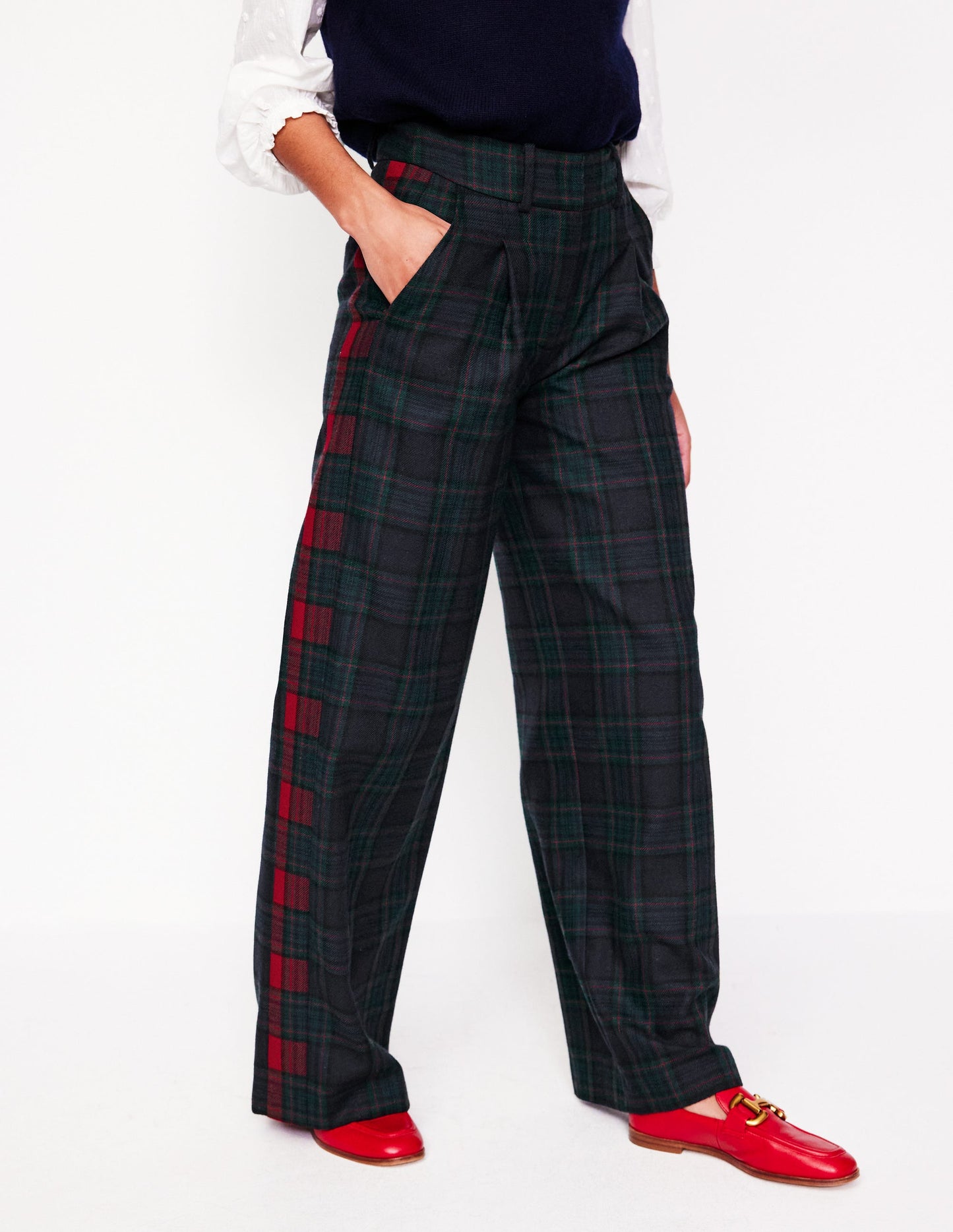 Chiswick Wool-Blend Trousers -Navy and Green Check