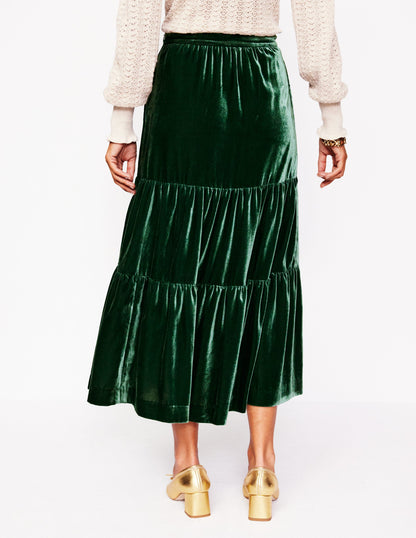 Viv Velvet Tiered Maxi Skirt-Glade