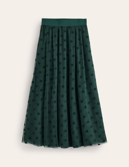 Isabella Tulle Midi Skirt-Green, Spots