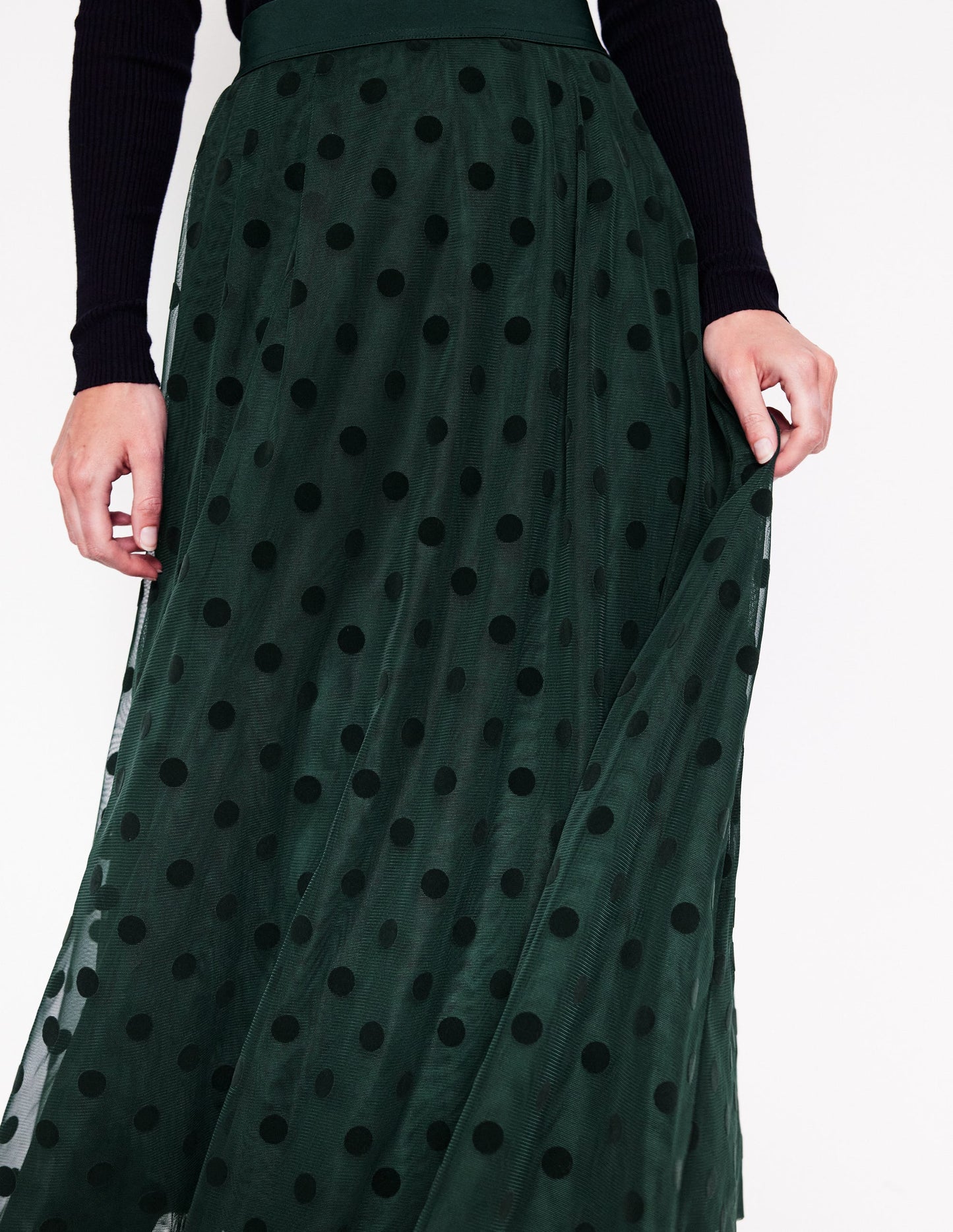 Isabella Tulle Midi Skirt-Green, Spots