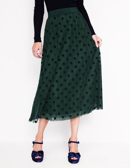 Isabella Tulle Midi Skirt-Green, Spots