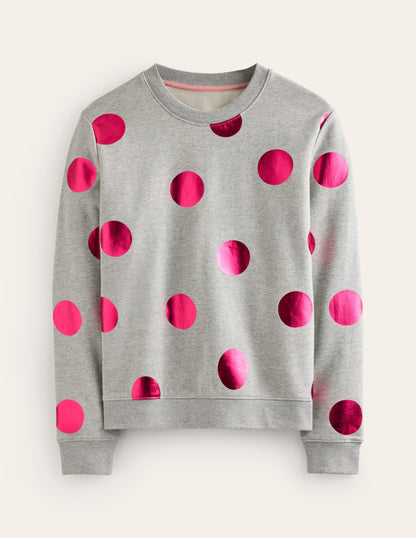 Hannah Printed Sweatshirt-Grey Marl, Pink Spot