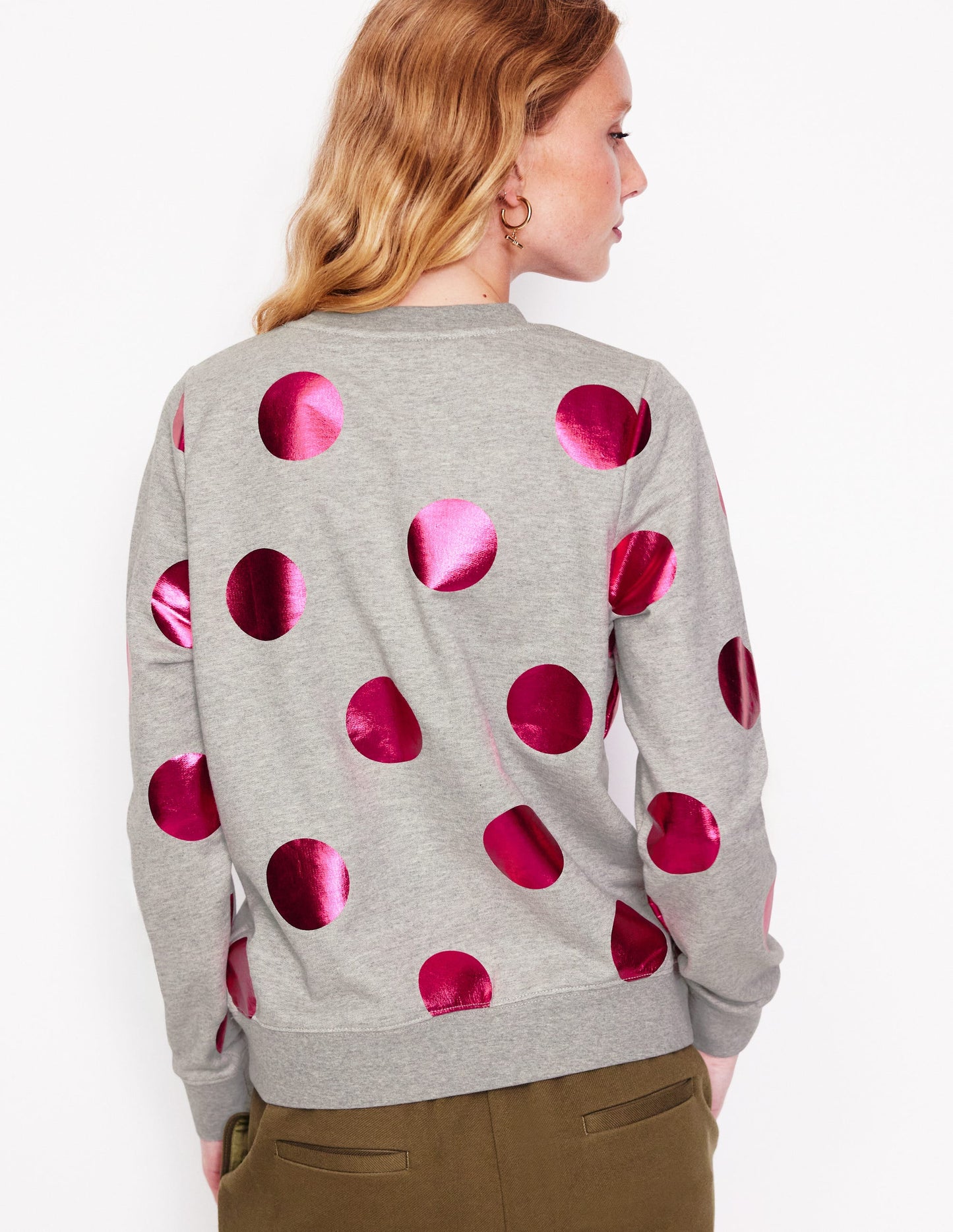 Hannah Printed Sweatshirt-Grey Marl, Pink Spot