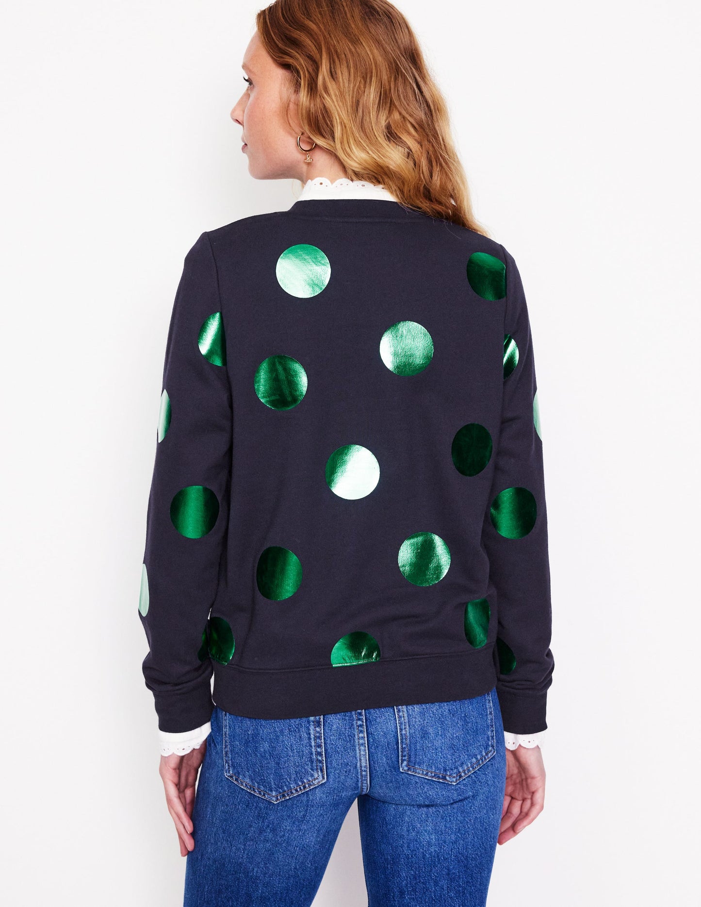 Hannah Printed Sweatshirt-Navy, Green Spot