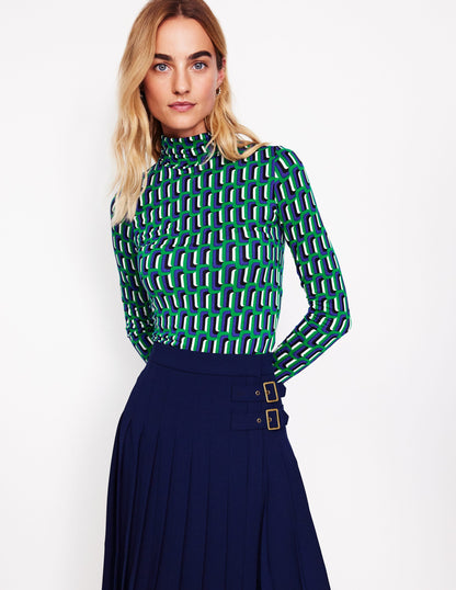 Polly Jersey Top-Green and Blue, Falling Geo