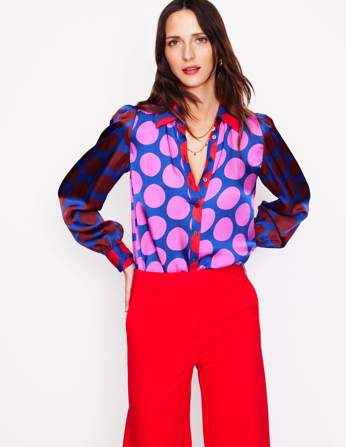 Hammered Satin Shirt-Tickled Pink, Spot