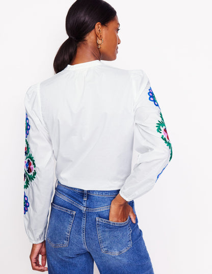 Embroidery Interest Top-White Multi Embroidery