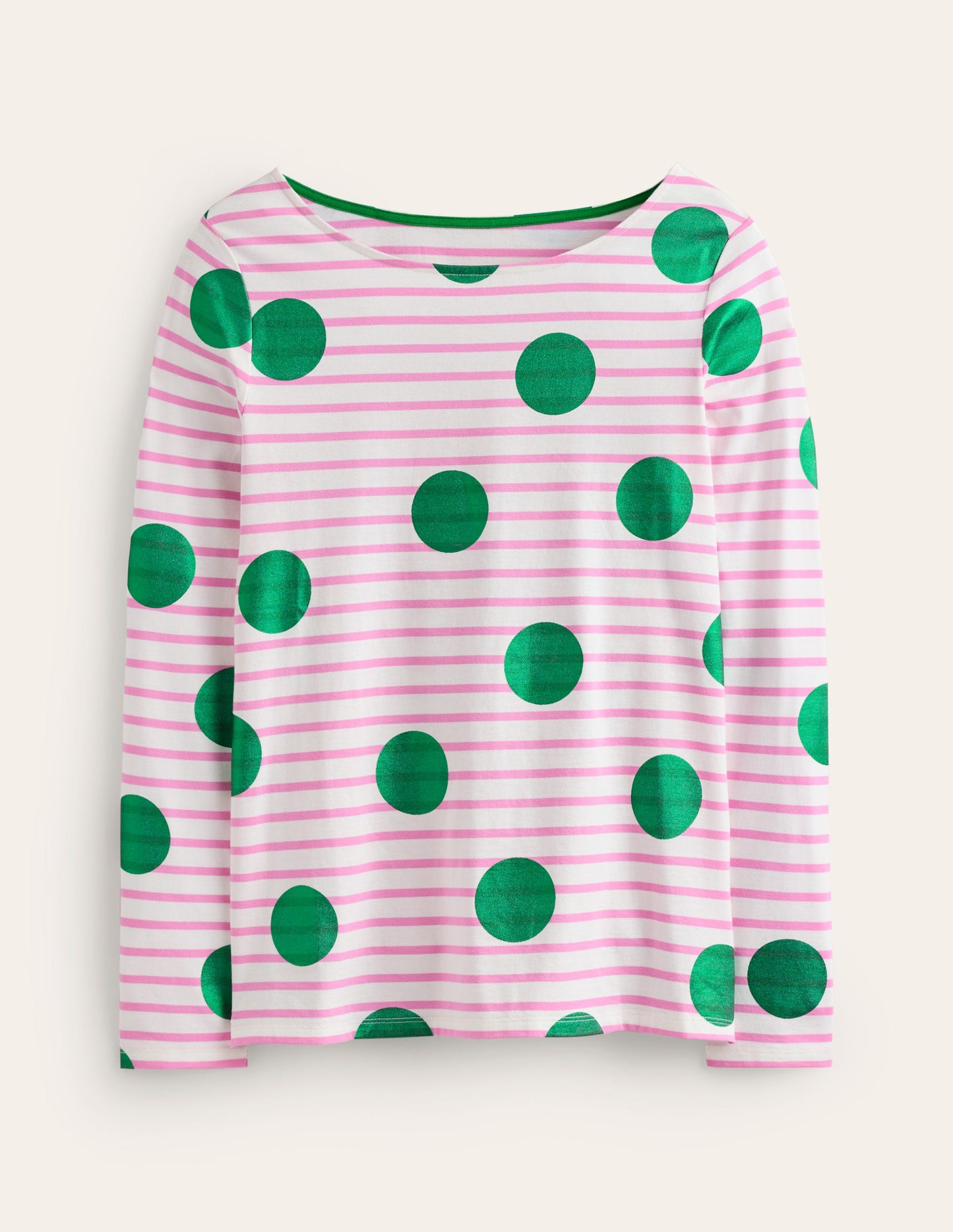 Ella Long Sleeve Breton-Pink, Ivory, Green Spot