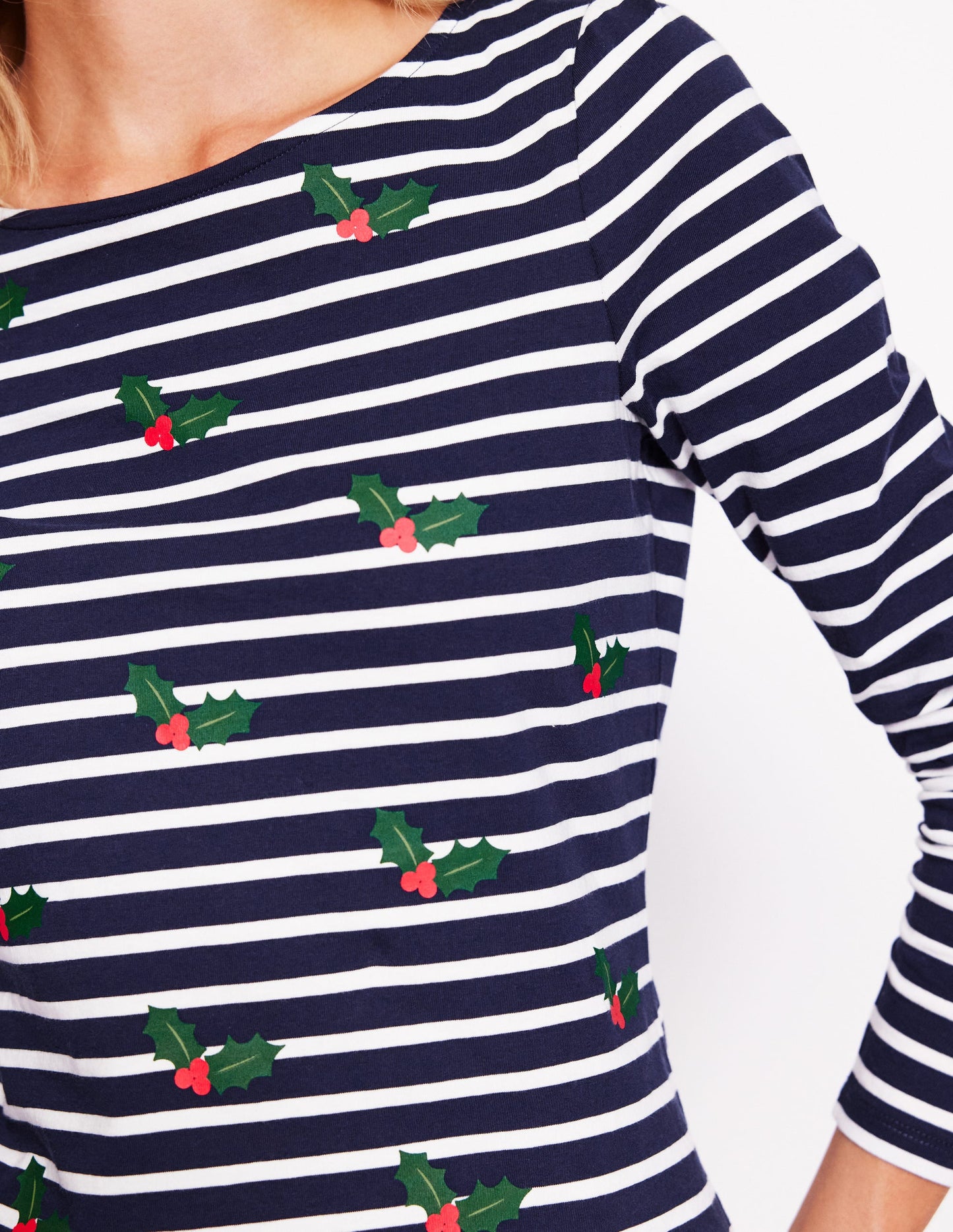 Ella Long Sleeve Breton -Navy, Holly Stripe