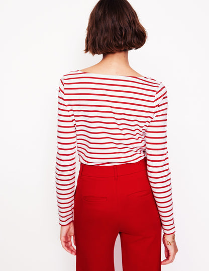 Ella Long Sleeve Breton-Red, Reindeer Stripe