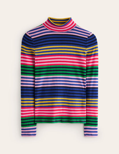 Anna Rib Roll Neck Top-Multi, Rainbow Stripe