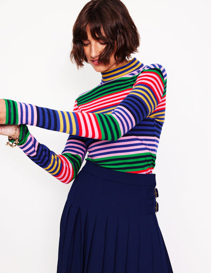 Anna Rib Roll Neck Top-Multi, Rainbow Stripe