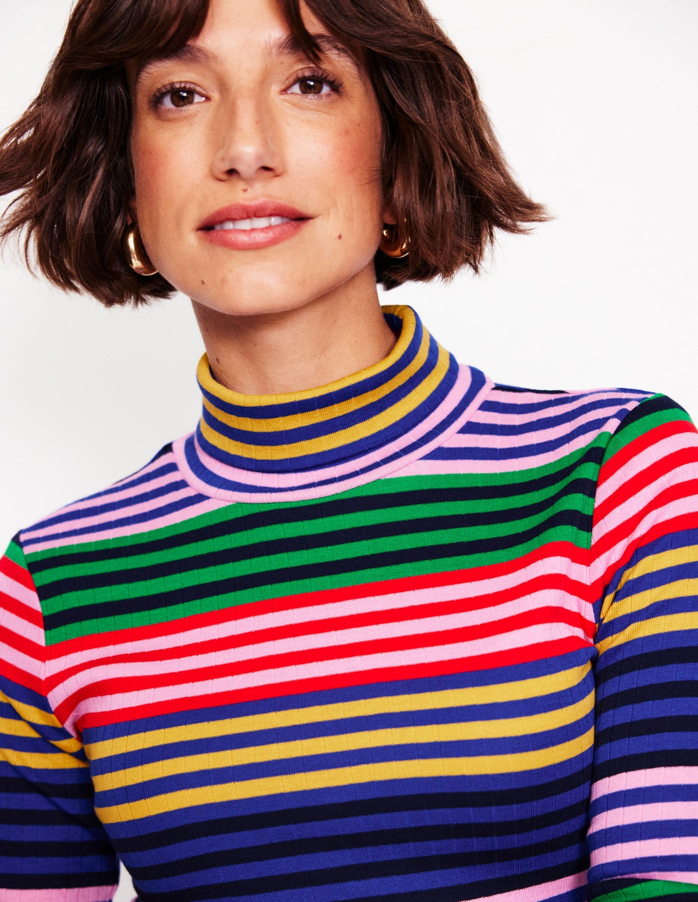 Anna Rib Roll Neck Top-Multi, Rainbow Stripe