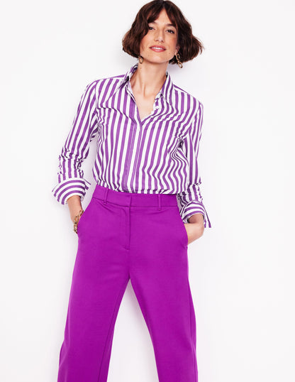 Sienna Cotton Shirt-Royal Purple, Ivory Stripe