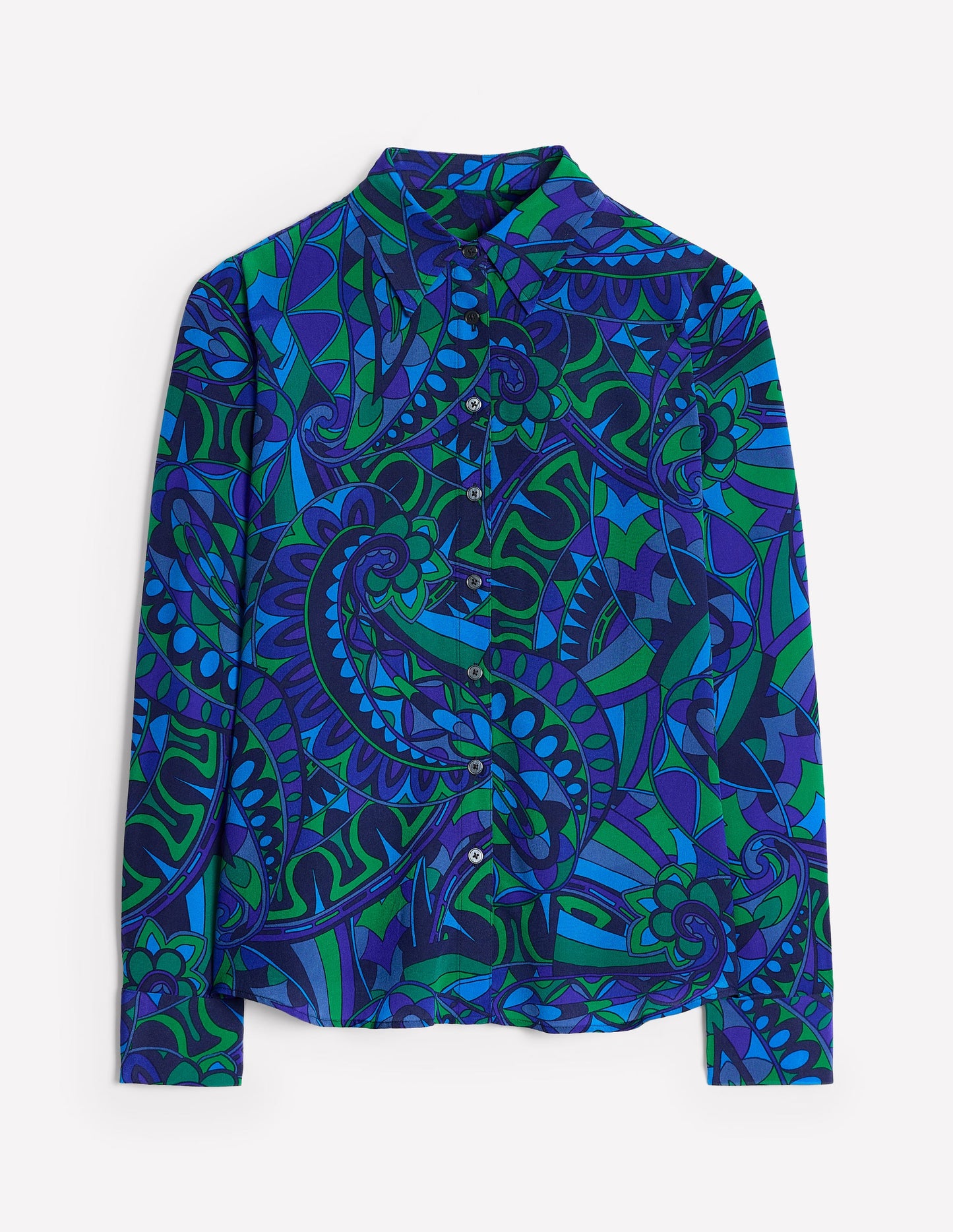 Sienna Silk Shirt -Blue, Kaleidoscopic Paisley