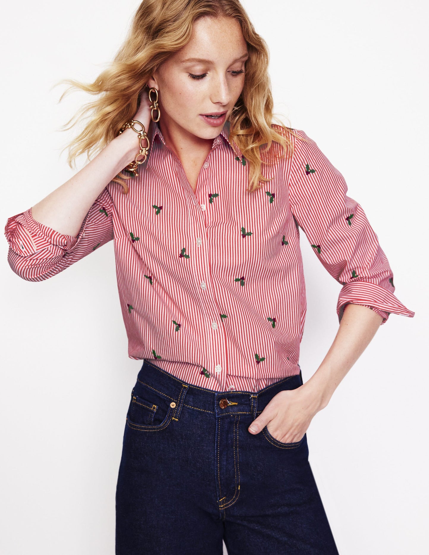 Sienna Embroidered Shirt-Holly, Red Stripe