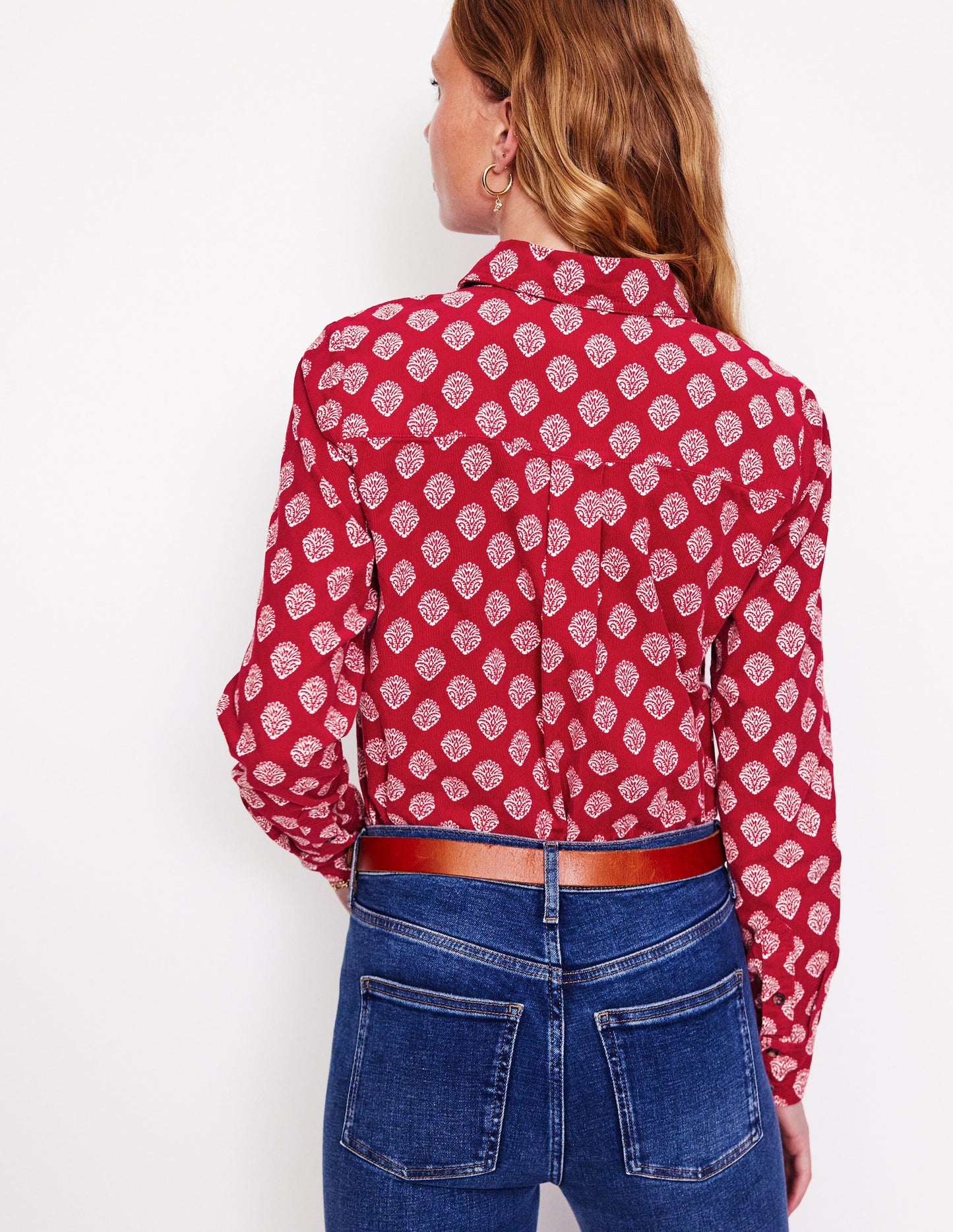 Sienna Cord Shirt-Rythmic Red, Ornate Stamp