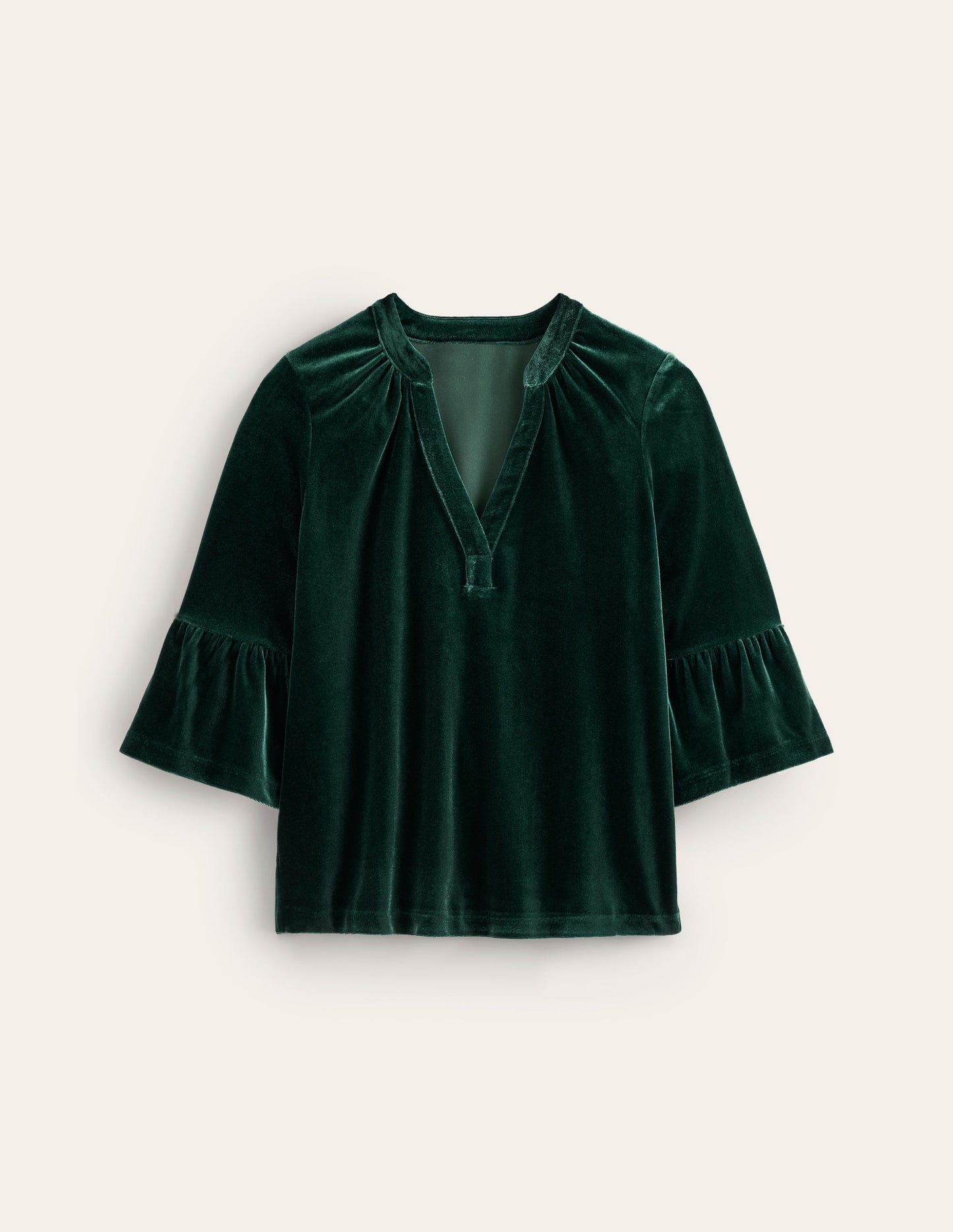 Notch Neck Frill Velvet Top-Glade