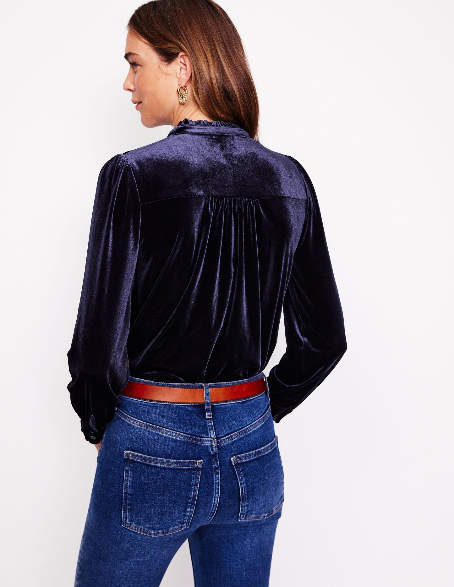 Caroline Jersey Velvet Shirt-Navy