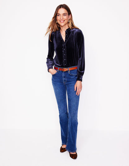 Caroline Jersey Velvet Shirt-Navy