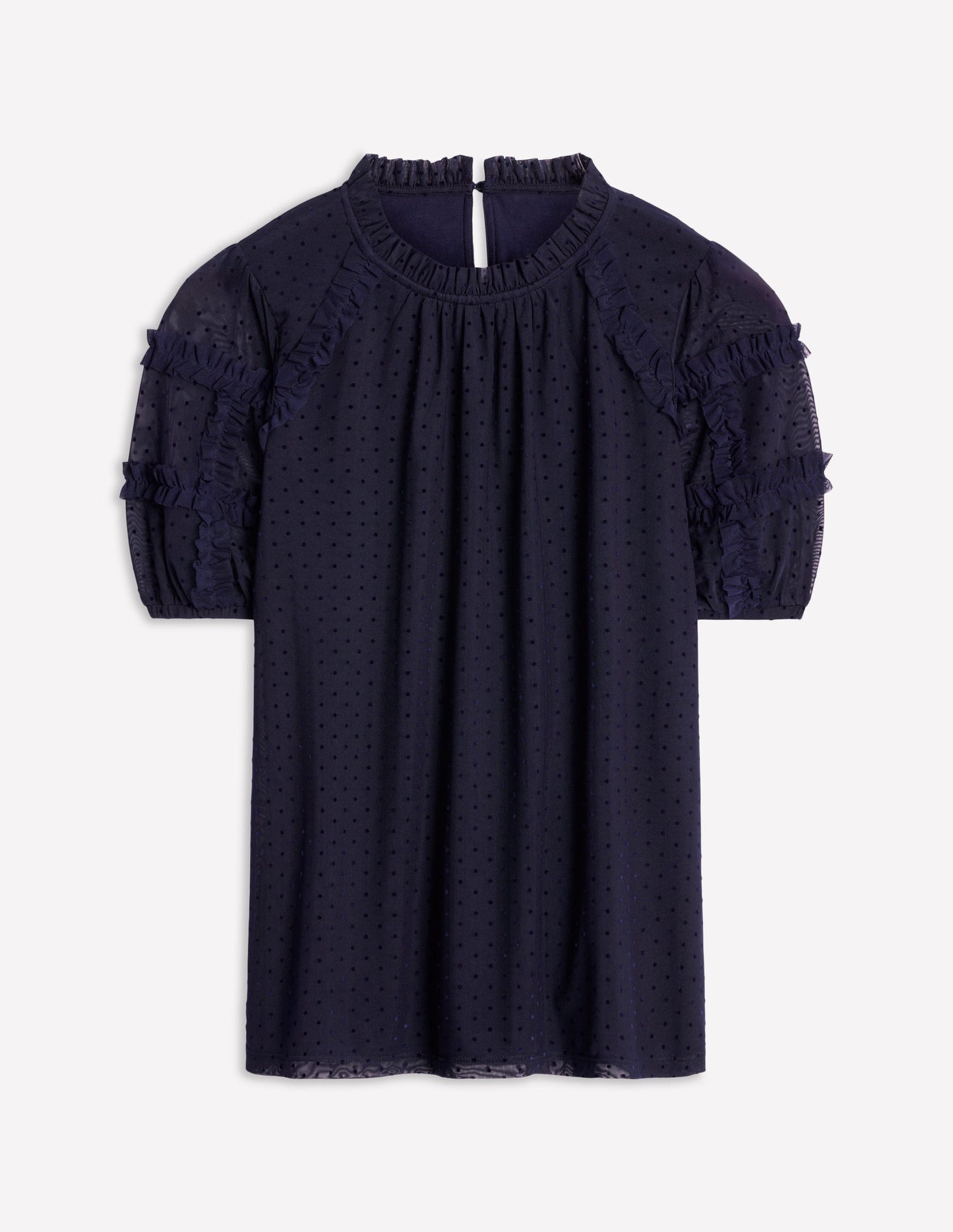 Short-Sleeve Spotty Tulle Top-Midnight Blue