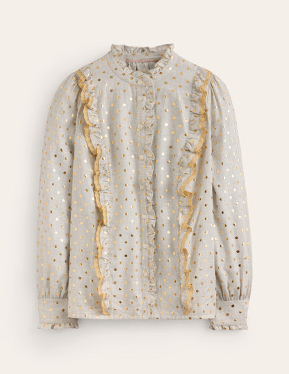 Isla Frill Detail Blouse -Metallic Spot