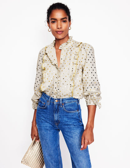 Isla Frill Detail Blouse -Metallic Spot