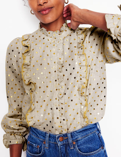 Isla Frill Detail Blouse -Metallic Spot