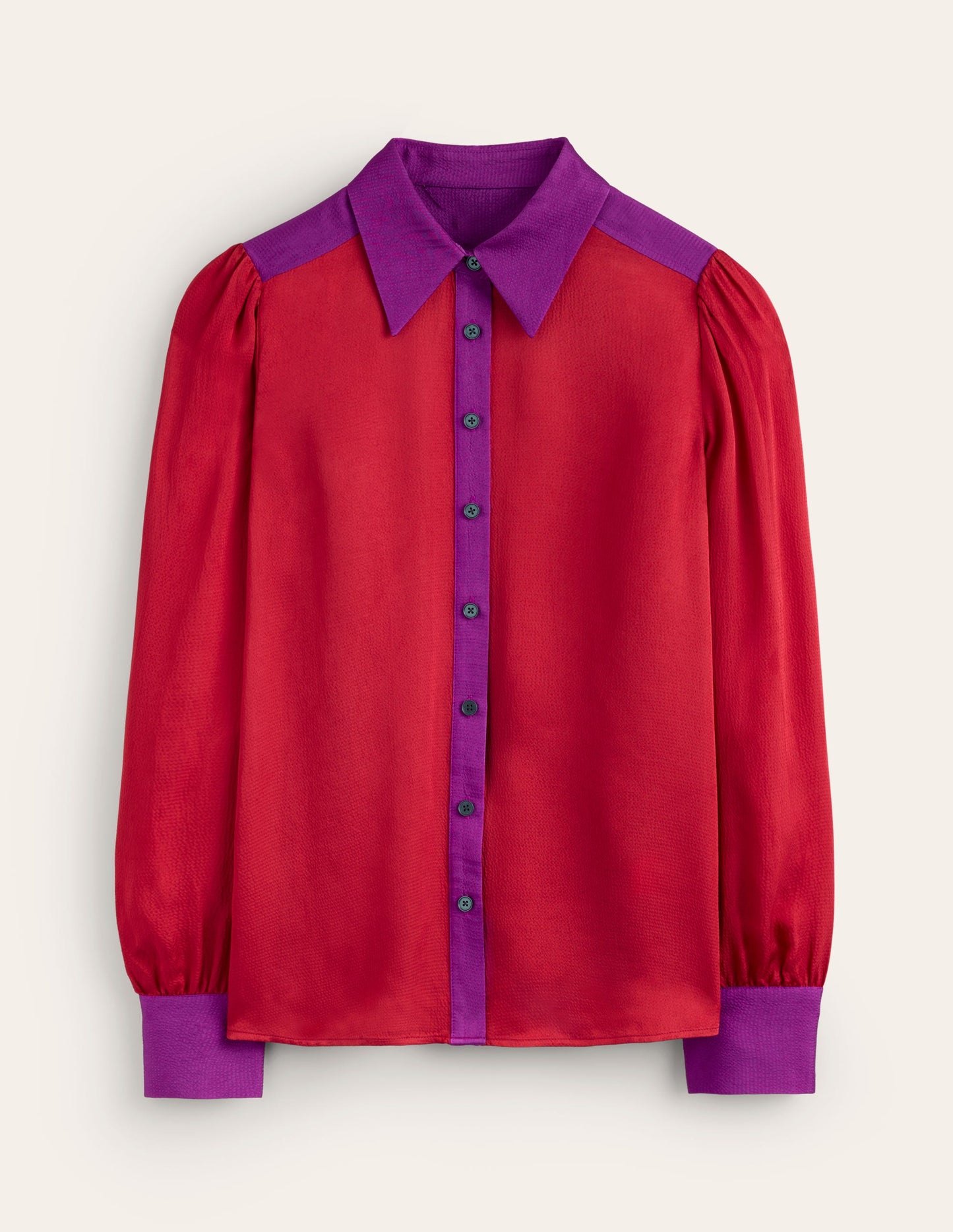 Satin Party Shirt-Cabernet Colourblock