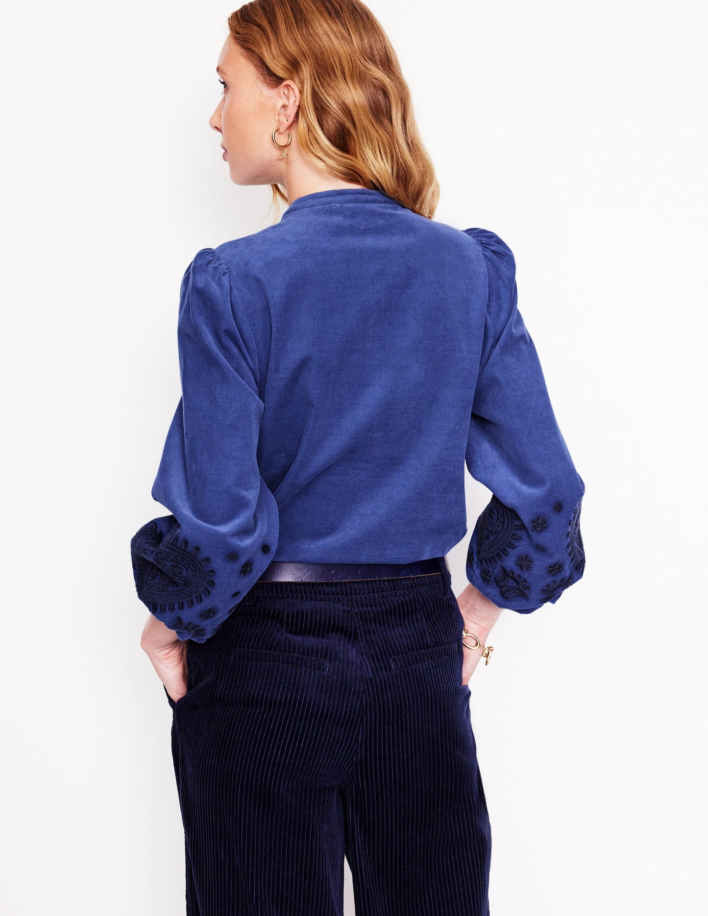 Theodora Cord Blouse-Denim Blue