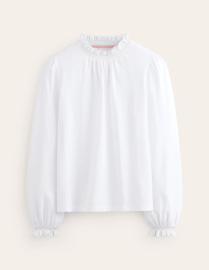 Broderie Smock Neck Top-Ivory