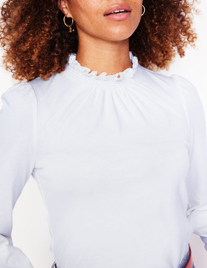 Broderie Smock Neck Top-Ivory