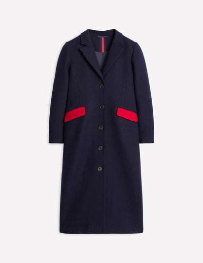 Colourblock Midi Coat-Navy, Multi