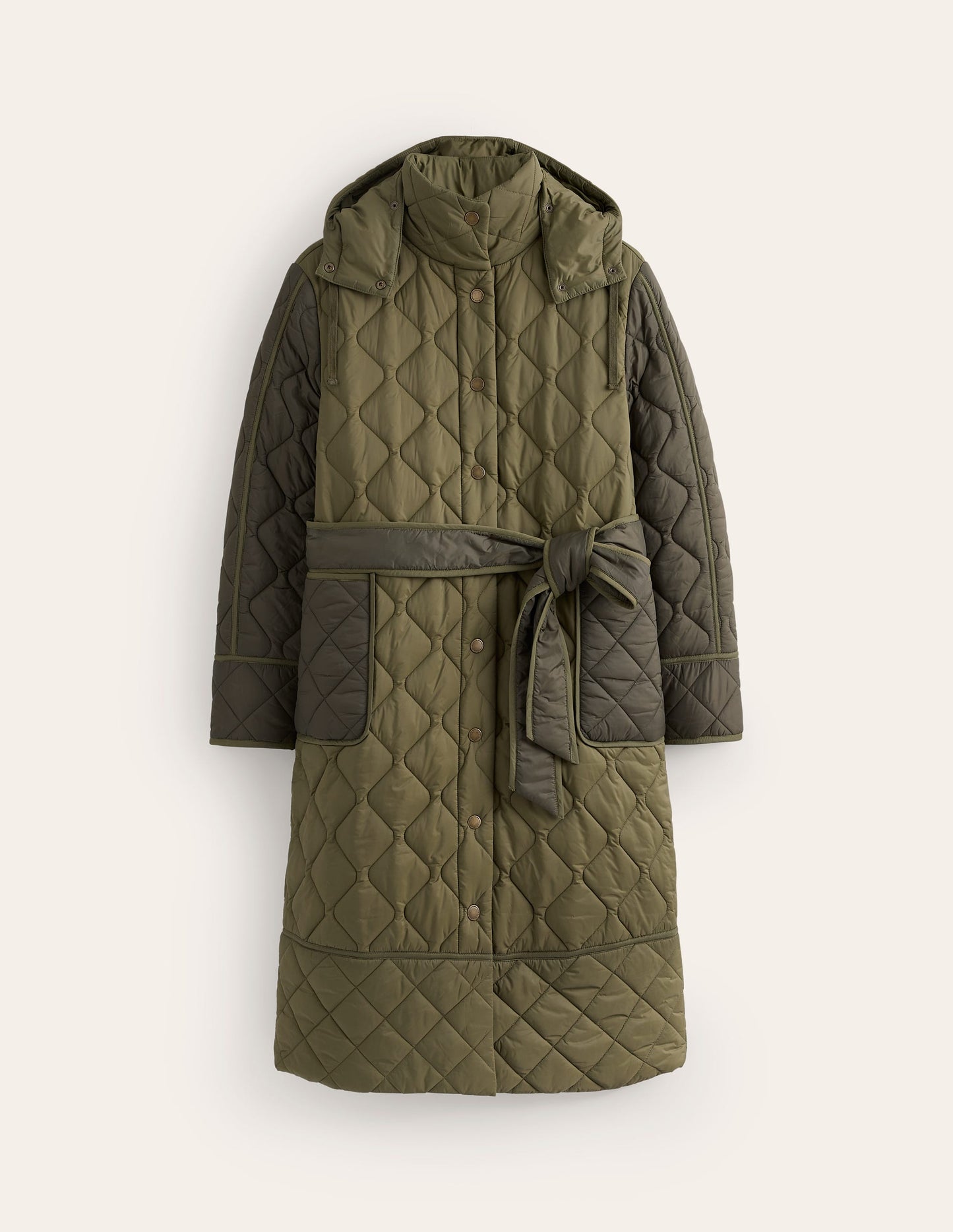 Quilted Belted Coat-Khaki