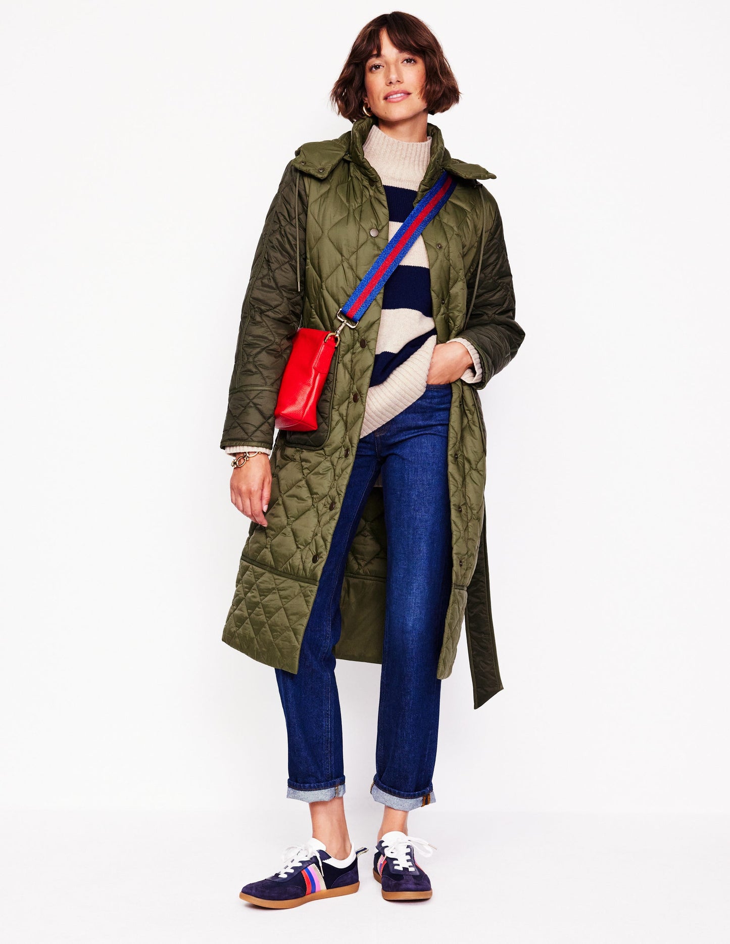 Quilted Belted Coat-Khaki