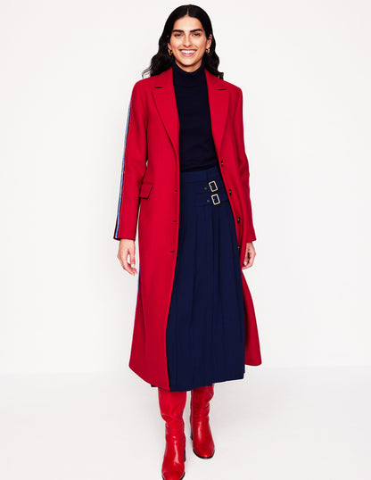 Side Stripe Midi Coat-Red