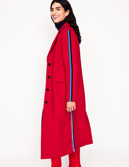 Side Stripe Midi Coat-Red