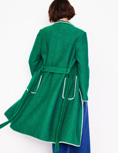 Blanket Stitch Wrap Coat-Alpine Green