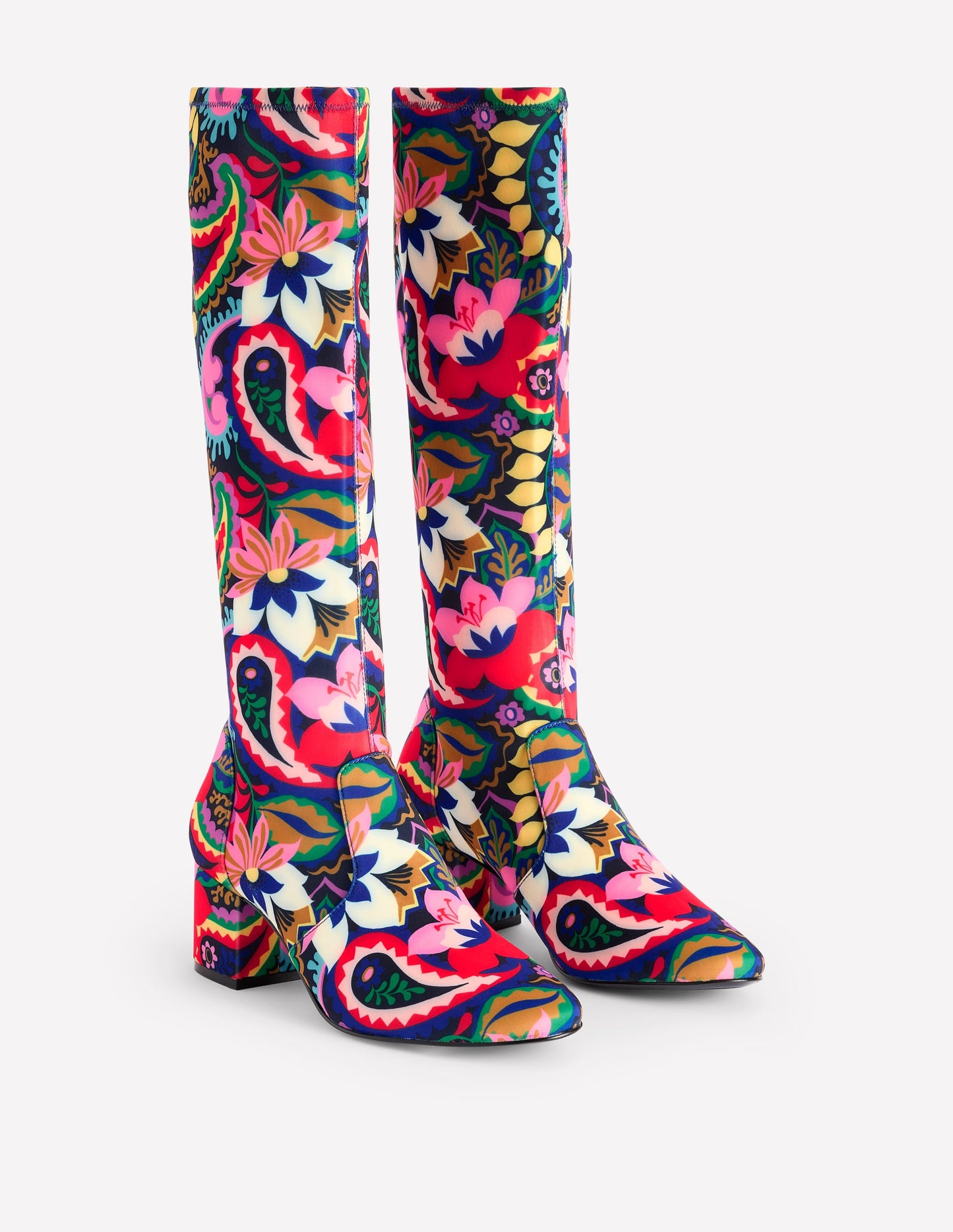 Heeled Stretch Knee Boots-Multi, Botanical Paisley