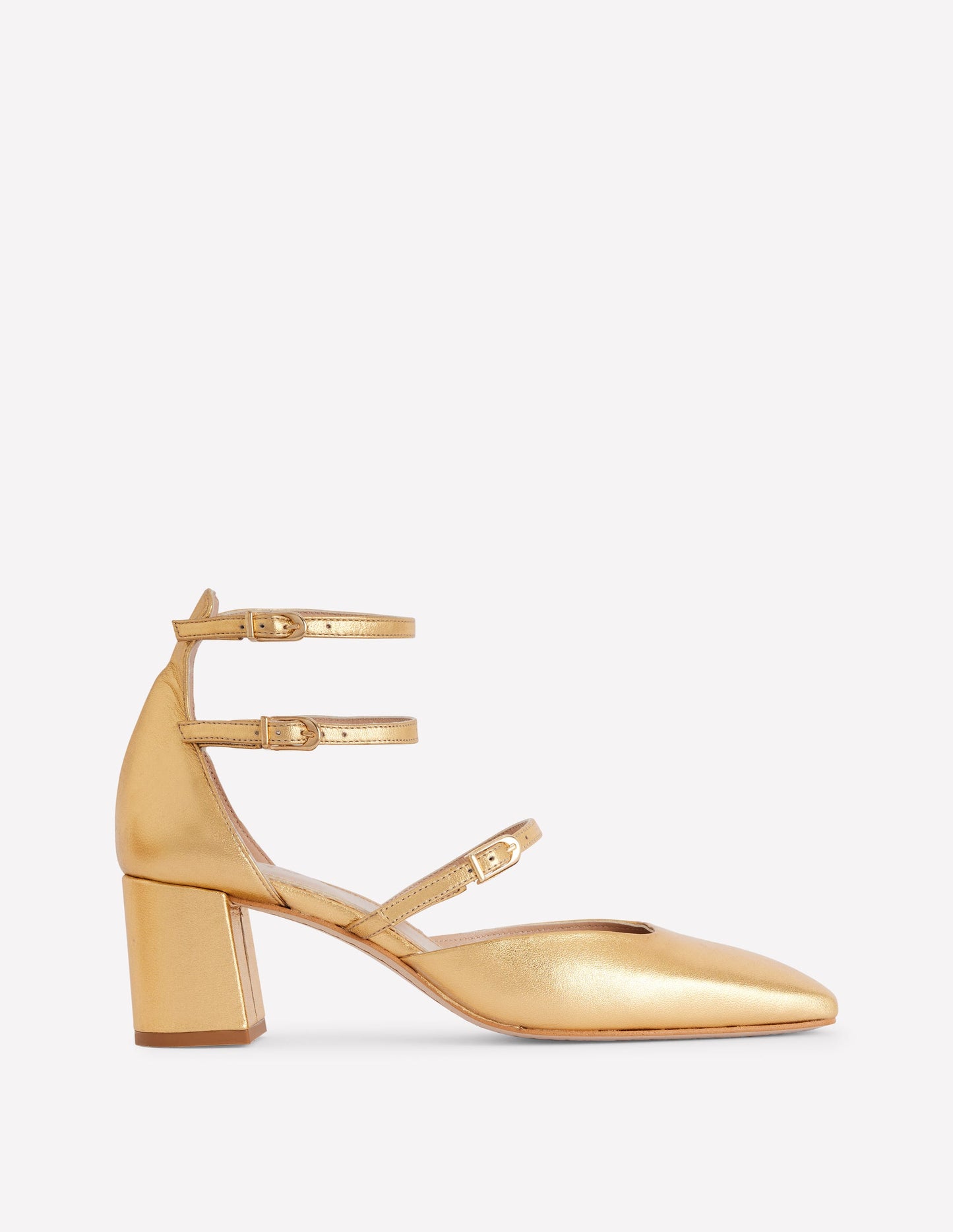 Multi Strap Block Heel Pump -Gold